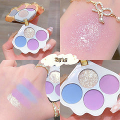 Yickyue 4 Colors Shell Design Eyeshadow Palette Glitter Pearly Eye Shadow Palette Purple Blue Charming Eyes Make Up Palette Maquiagem
