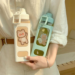 Kawaii Bear Water Bottle With Straw For Girls Children Cute Plastic School Drinking Bottle Juice Tea Cups BPA Free 700/900ml