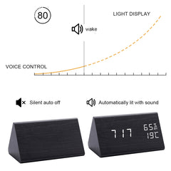 YICKYUE - Creative LED Wooden Clock Table Sound Control Electronic Clocks Desktop USB/AAA Powered Digital Clock Home Table Decoration