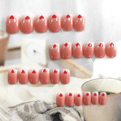 Fake short press-on nails with glue Round Pink Gradient Love Nail Stickers Finished 24PCS wearable full cover fake nail tips