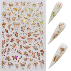 1pcs Laser Gold Silver Butterfly design 3d Nail Stickers Fall Nail Transfer Decals 3D Glitter Tattoo Manicure Nail Art Decor