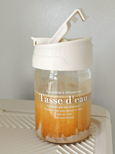 YICKYUE - Creative French Transparent Glass Ins Korean Style Portable Picnic Water Cup with Straw Carrying Cup Water Cup Cover Cute Cup