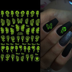 Merry Christmas Luminous Nail Stickers Fluorescent Xmas Winter Sliders for Nails Charms Glow in Dark Manicure Decals BECY019-027