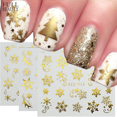 1pc Gold Silver Christmas Snowflake Nail Polish Stickers Winter Nail Art Decals Water Transfer Manicure Accesoires CHSTZ-YA-2