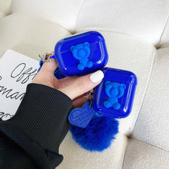 Blue silicone ins bear earphone case for apple airpods pro 1 2 3 charging box wireless bluetooth capa for airpod soft shell
