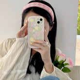 Korean Cute Pattern Yellow Pink Tulip Flowers Phone Case For iPhone 13 12 11 Pro XS Max X XR Kawaii Shockproof Soft Cover