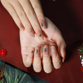 Almond Flesh Color Cartoon Fake Nails Women Christmas Party Hand Decorate Star Heart Deer Press on False Nails Z1349