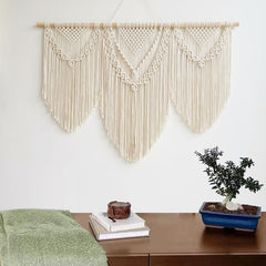 Handwoven Macrame Wall Hanging Tapestry Cotton Bohemian Curtain Tapestry with Tassel Large Wedding Background for Bedroom Decor