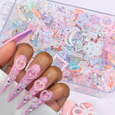 1Box 3D Aurora Nail Charms Multi-Shapes Mixed Resin Cute Butterfly Bear Bow Pearl Nail Charms Gems DIY Nail Art Decorations