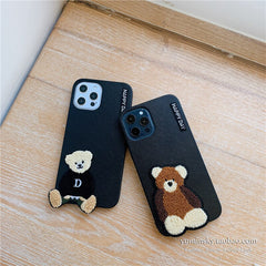 3D Japan teddy bear plush embroidery leather soft case for iphone 12 Pro Max 12 MiNi 11 Pro Max X XS XR 7 8 plus SE cover