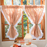 Yaapeet Country Style Orange Check Curtain 2 Pieces For Kitchen Door Cortinas England Romantic Border Rideau Art Home Decorate