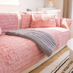 Thickened plush sofa cover solid color warm non-slip living room sofa covers high-end home decoration protective cover Universal
