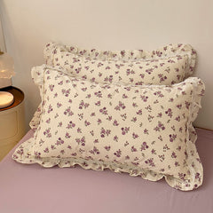 YICKYUE - Floral White Hollow Lace and Ruffles Duvet Cover, 100% Cotton, Vintage Countryside Bedding Set, Bed Skirt, Bed Sheet, Pillowcase