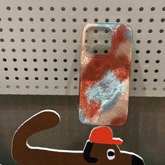 YICKYUE - Motting Gradient Blue Orange Shiny Glacier Cover For Iphone 16Pro 16 13 14 15 12 Pro Max 15Pro 14ProMax 13ProMax Phone Case