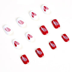 24P Full Coverage Coffin Fake Nails Simple Graffiti Rose Red Wearing Reusable False Nails Cute Kawaii Ballerina Press on Nail