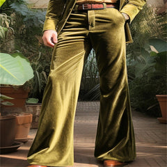 Hearujoy Spring Autumn Fashion Velvet Flared Pants Men High Street Trendy Suit Trousers Vintage Comfortable Vacation Casual Trousers