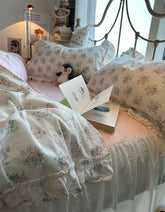 YICKYUE - Elegant romantic flower pink bedding set,twin full queen king fairyfair cotton home textile bed sheet pillow case quilt cover