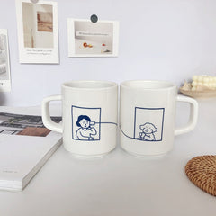 Ins Creative Korean Couple Cup Hand Painted Mug Ceramic Water Cup Milk Coffee Cup Juice Water Cup