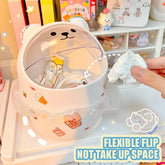 W&G Kawaii Desktop Trash Can with Cover Pudding Dog Table Organizer Cute Creative Table Bin Cartoon Mini Sundries Storage Bin