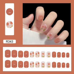 24pcs/box Detachable Fake Nails Tulip Full Nail Art Tips Colorful Beauty Nail Artificial False Nails Tips With Wearing Tool
