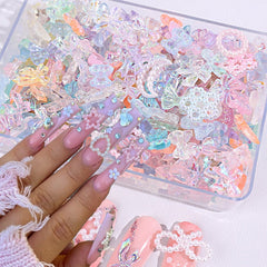 1Box 3D Aurora Nail Charms Multi-Shapes Mixed Resin Cute Butterfly Bear Bow Pearl Nail Charms Gems DIY Nail Art Decorations