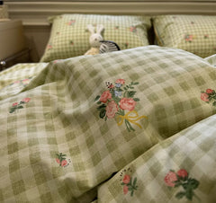 YICKYUE - Vintage stripes plaid flower bedding set teen,twin full queen king retro cotton home textile bed sheet pillow case quilt cover
