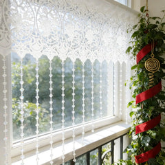 Luxury French Country Curtain with Embroidered Lace Crystal Pendants Semi-Sheer Panel,Translucent Light Filtering Window Drapery