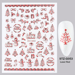 Holographic Snowflake Stickers Nail Decals Slider 3D Reflective Glitter Winter Elk Leaf Colorful Christmas Manicure Decor GLF712