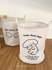 Korea Cartoon Cute Storage Bucket Fabric Finishing Basket Cotton and Linen Waterproof Bedroom Home Bear Dirty Clothes Hamper