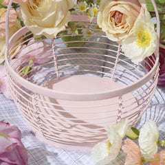 YICKYUE - Ins Pink Storager Bow Handle Girl Picnic Basket Home Decoration Laundry Basket Wrought Iron Sundries Organizer Flower Basket