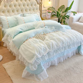 YICKYUE - Ruffles Lace Bedding Set for Girls, Duvet Cover Set, Soft Polyester Fabric, Queen Size, Bedroom Decor, Room Decor, 4Pcs