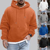 Hearujoy Autumn Solid Jacquard Print Hoodie For Men Long sleeved Lace Up Hooded Pullover Casual Loose Oversize Tops Men's Clothing