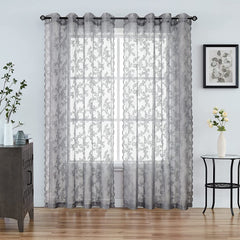 Yickyue New Popular Curtain Embroidered Yarn Lace Sheer Curtain Black Gray Perforated Home Decoration