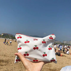 Korean Ins Storage Bag Organizer Kawaii Cherry Handbags Portable Cartoon Women's Handbags Makeup Organization