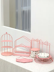 Pink Dessert Stand Geometric Line Cake Stand Props Wedding Celebration Dessert Cake Plate Decoration Ornaments
