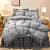 Yickyue Bed Linen Princess Bedding Set Luxury Bed Sheet Comforter Set Duvet Cover Bed Skirt and Pillowcase King Size Bedding Set Luxury