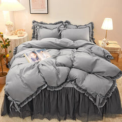 Yickyue Bed Linen Princess Bedding Set Luxury Bed Sheet Comforter Set Duvet Cover Bed Skirt and Pillowcase King Size Bedding Set Luxury