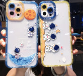 Astronaut Planet Stars Candy Color Phone Case For iPhone 13 12 11 Pro Max X XS XR 7 8 Plus SE 2022 Lens Protected Soft TPU Back