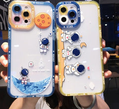 Astronaut Planet Stars Candy Color Phone Case For iPhone 13 12 11 Pro Max X XS XR 7 8 Plus SE 2022 Lens Protected Soft TPU Back