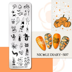 NICOLE DIARY Lines Maple Leaf Nail Stamping Plates Autumn Fall Leaves Image Printing Stencils DIY Stamp Templates All For Nails