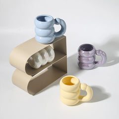 YICKYUE - Pearl Ceramic Mugs Coffee Cups Korea Style Designer Circle Bubble Coffee Cups Breakfast Milk Juice Tea Handle Cup No Microwave