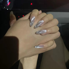 24PCS false nails with designs Crystal cat's eye drill lengthening bride Manicure patch removable False nails TN