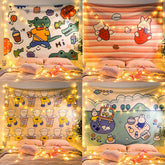 Tapestry Anime with Lights Ins Anime Lights Background Cloth Props Wall Hanging Decor Tapestry Psychedelic Wall Tapestry