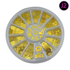 Mix Merry Christmas Element X'mas Tree Bell Elk Santa Claus Snowman Snowflake Metallic Nail Art Sequins Decals Gem DIY Wheel