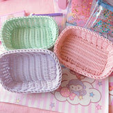 W&G Candy Color Rattan Tabletop Sundries Storage Frame Throw Resistant Woven Basket Home Cosmetics Snacks Nuts Fruit Basket