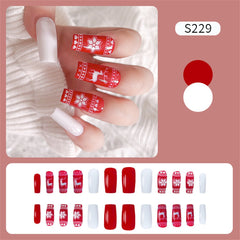24pcs Christmas Series Fake Nail Patch Press-on Nails Coffin/Pointed Head False Artificial Nails Xmas Party Wearable Nail Art