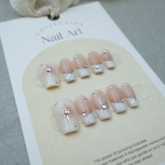 White Stars Handmade Press On Nails