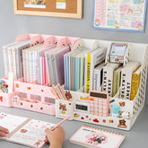 Yickyue Ins File Organizer Bookshelf Partition Bookend Student Book Storage Pen Holder Table Office Organizer Magazine Desktop Organizer