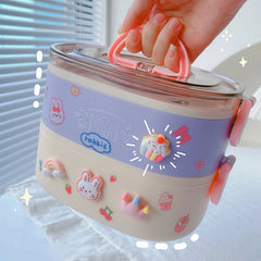 Kawaii Lunch Box For Girls Women Cute Plastic Picnic Bento Box Microwavable Portable Food Container For Adults Work Kids School
