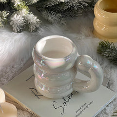 YICKYUE - Pearl Ceramic Mugs Coffee Cups Korea Style Designer Circle Bubble Coffee Cups Breakfast Milk Juice Tea Handle Cup No Microwave